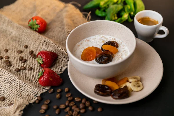 Colazione Gustosa Vista Dall Alto Una Ciotola Muesli Con Avena — Foto Stock