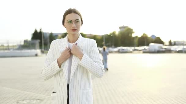 Portrait Long Une Femme Affaires Les Mains Croisées Isolée Sur — Video