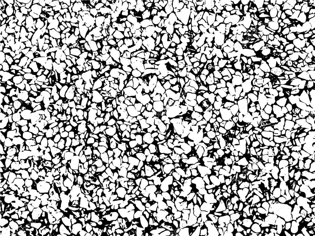 A black and white vector texture of distressed, urban, grungy gravel. Great as a background image or for applying grunge effects. The vector file contains a background fill layer and a texture layer to enable rapid color scheme changes.