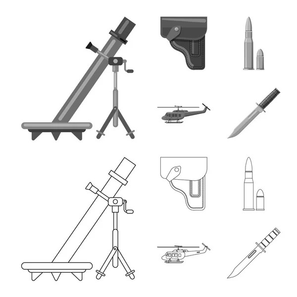 Векторная иллюстрация оружия и значка оружия. Набор оружия и армейского инвентаря . — стоковый вектор