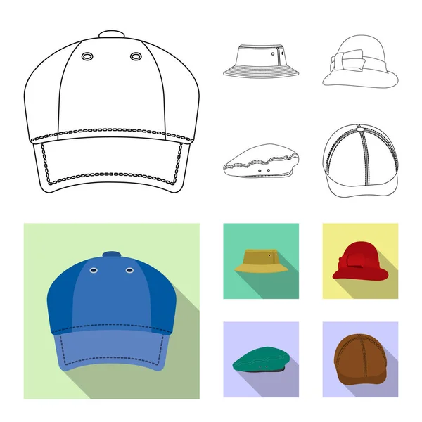 Projeto vetorial de headwear e sinal de tampa. Conjunto de chapéus e acessórios ilustração vetorial . — Vetor de Stock