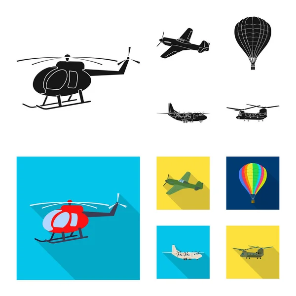 Isoliertes Objekt von Flugzeug und Transportsymbol. Sammlung von Flugzeug- und Himmelssymbol für das Web. — Stockvektor