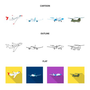 Uçak ve taşıma simgesi yalıtılmış nesne. Hisse senedi için uçak ve gökyüzü vektör simge topluluğu.