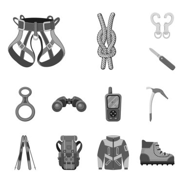 Tırmanışla ve tepe logo vektör tasarımı. Tırmanışla ve hisse senedi için kamp vektör ikon koleksiyonu.