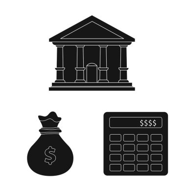 Banka ve para işareti vektör tasarımı. Hisse senedi için banka ve bill vektör simge kümesi.