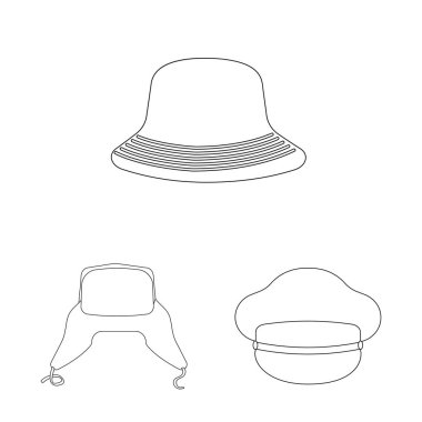 Şapkalar ve kap logo vektör Illustration. Şapkalar ve hisse senedi için aksesuar vektör simge kümesi.