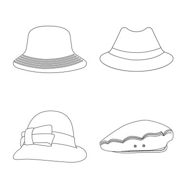 Şapkalar ve kap simge vektör Illustration. Şapkalar ve aksesuar hisse senedi vektör çizim.