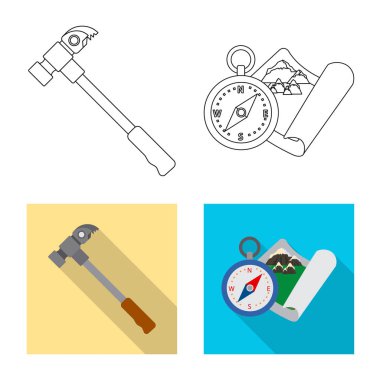 Tırmanışla ve tepe simge vektör tasarımı. Tırmanışla ve hisse senedi için kamp vektör ikon koleksiyonu.