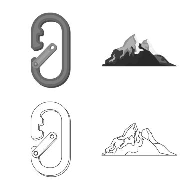 Tırmanışla ve tepe simge vektör Illustration. Tırmanışla ve hisse senedi için kamp vektör ikon koleksiyonu.