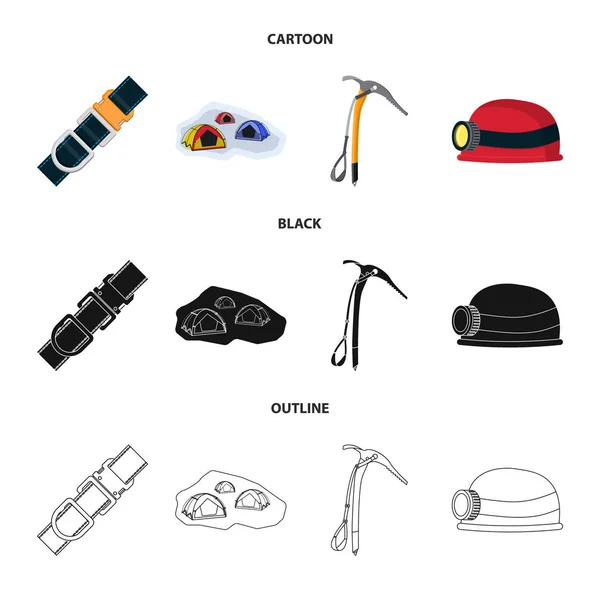 Design vettoriale dell'alpinismo e simbolo di picco. Set di alpinismo e illustrazione vettoriale del campo . — Vettoriale Stock