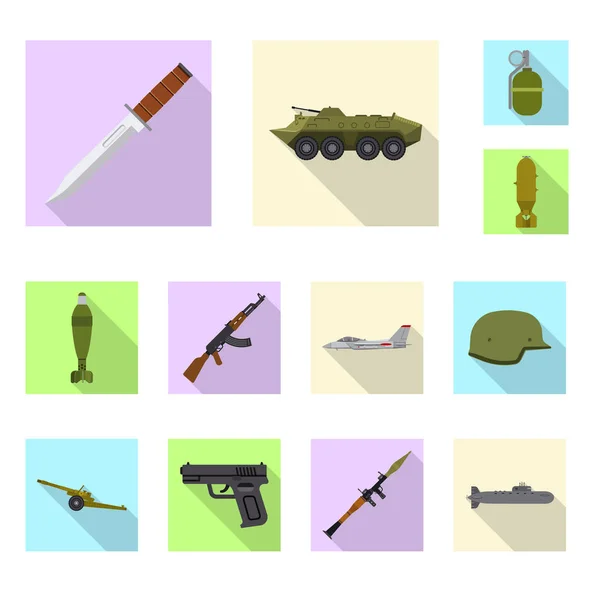 Векторная иллюстрация оружия и значка оружия. Коллекция оружия и армейских векторных значков для склада . — стоковый вектор
