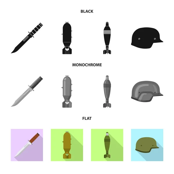 Geïsoleerde object van wapen en pistool logo. Set van wapen en leger aandelensymbool voor web. — Stockvector