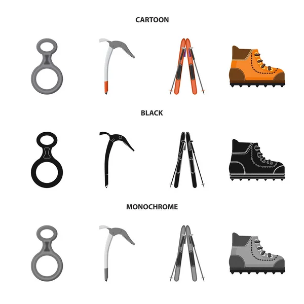Design vettoriale dell'alpinismo e logo di picco. Set di alpinismo e icona vettoriale del campo per stock . — Vettoriale Stock