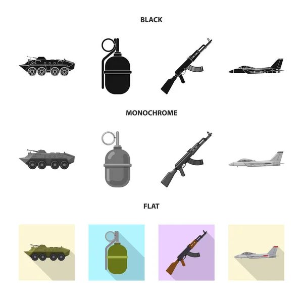Vectorillustratie van pictogram wapen en pistool. Set van wapen en leger vector pictogram voor voorraad. — Stockvector