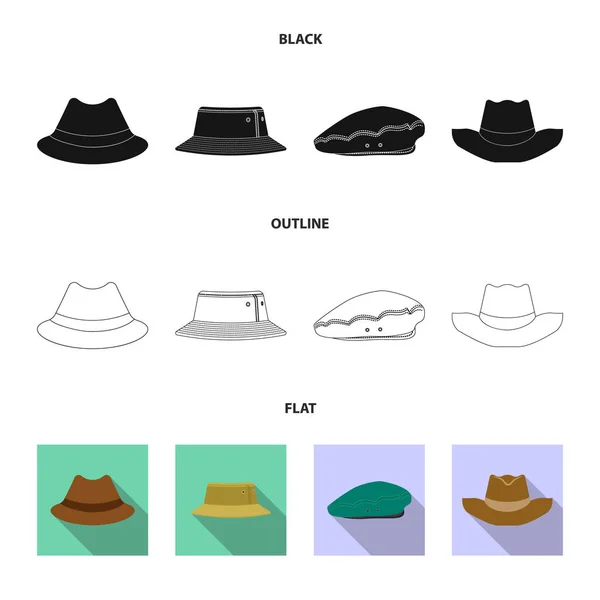 Diseño vectorial de la cabeza y el logotipo de la tapa. Conjunto de sombreros y accesorio icono de vector para stock . — Vector de stock