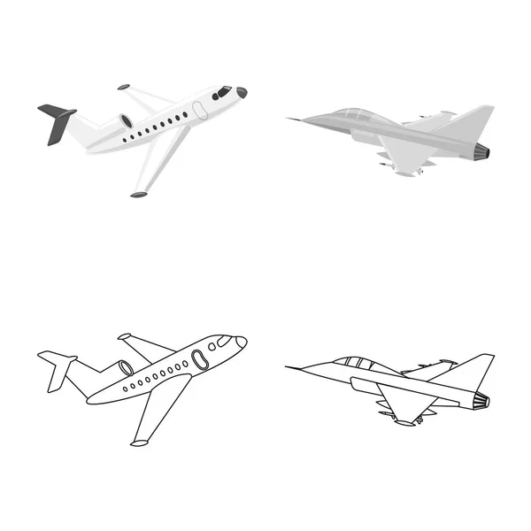 Ilustración vectorial de plano y logo de transporte. Conjunto de plano y cielo stock vector ilustración . — Archivo Imágenes Vectoriales