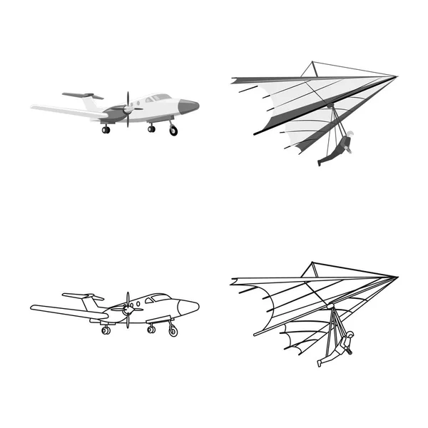 Projeto vetorial de avião e logotipo de transporte. Coleção de plano e céu estoque vetor ilustração . — Vetor de Stock