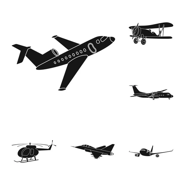 Векторная иллюстрация логотипа самолета и транспорта. Набор значков плоскости и вектора неба для склада . — стоковый вектор
