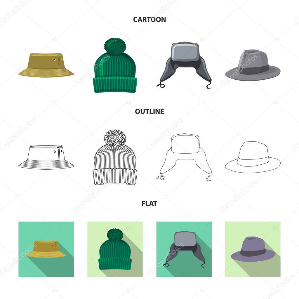 Vector illustration of headwear and cap icon. Set of headwear and accessory vector icon for stock.