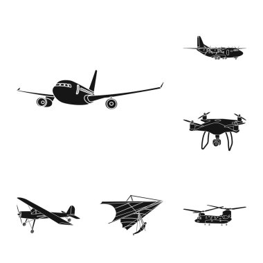 Uçak ve taşıma logosu yalıtılmış nesne. Web için uçak ve gökyüzü hisse senedi simgesi kümesi.