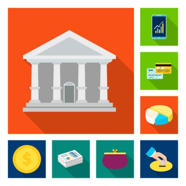 Banka ve para simge vektör tasarımı. Banka ve bill hisse senedi vektör çizim topluluğu.