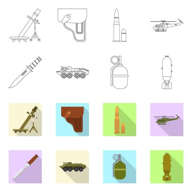 Silah ve silah logo vektör tasarımı. Silah ve ordu hisse senedi vektör çizim seti.