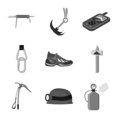 Tırmanışla ve tepe logo vektör Illustration. Tırmanışla ve hisse senedi için kamp vektör ikon koleksiyonu.