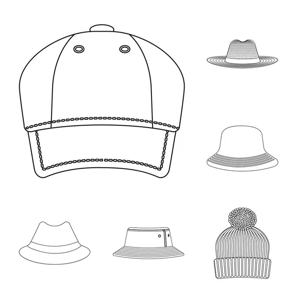 Şapkalar ve kap simgesi yalıtılmış nesne. Şapkalar ve hisse senedi için aksesuar vektör simge kümesi. — Stok Vektör