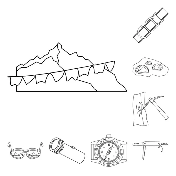 Projekt wektor logo alpinizmu i szczyt. Zestaw alpinizmu i obozu symbol giełdowy dla sieci web. — Wektor stockowy