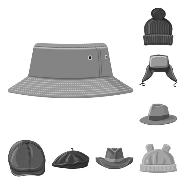 Projeto vetorial de headwear e logotipo da tampa. Conjunto de chapéus e acessórios ilustração vetorial . —  Vetores de Stock