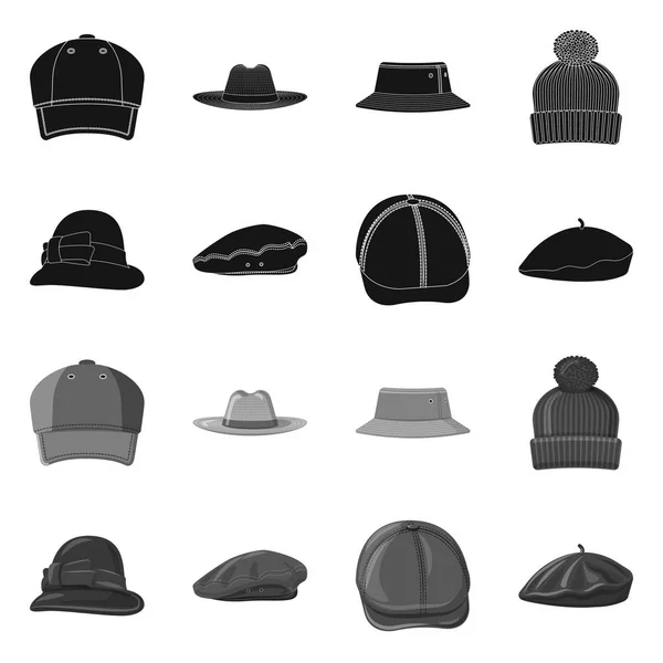 Izolovaný objekt ikony klobouky a čepice. Sada čepice a příslušenství burzovní symbol pro web. — Stockový vektor