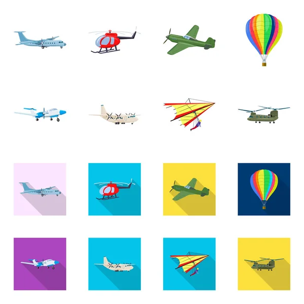 Vectorillustratie van pictogram vliegtuig en vervoer. Set van vliegtuig en hemel aandelensymbool voor web. — Stockvector