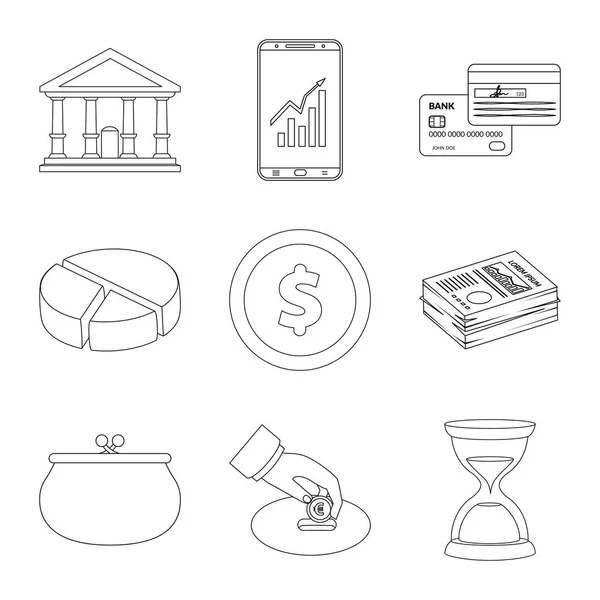 Diseño vectorial del logotipo del banco y del dinero. Conjunto de ilustración de vectores bancarios y de billetes . — Vector de stock