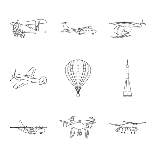 Isoliertes Objekt von Flugzeug und Transportlogo. Sammlung von Flugzeug- und Himmelssymbol für das Web. — Stockvektor