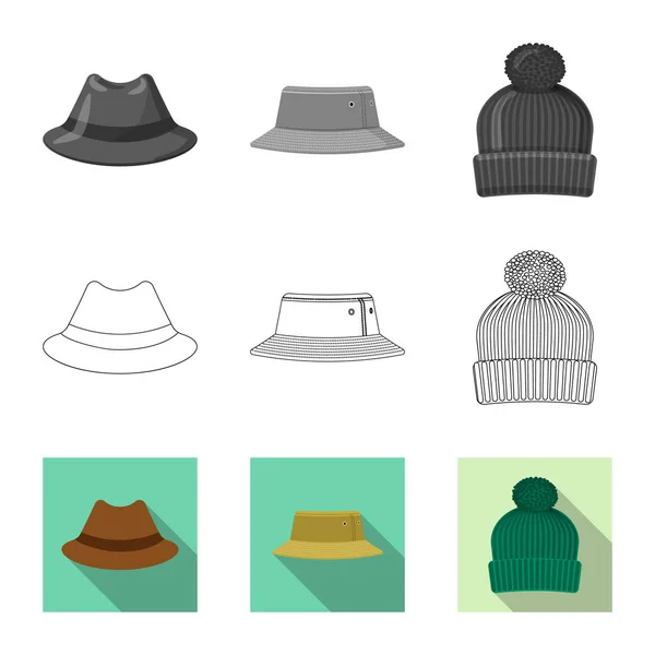Vektorový design klobouky a čepice znamení. Sada čepice a příslušenství skladem vektorové ilustrace. — Stockový vektor