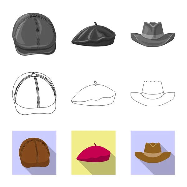 모자와 모자 아이콘의 벡터 디자인입니다. 모자와 재고에 대 한 액세서리 벡터 아이콘의 컬렉션. — 스톡 벡터