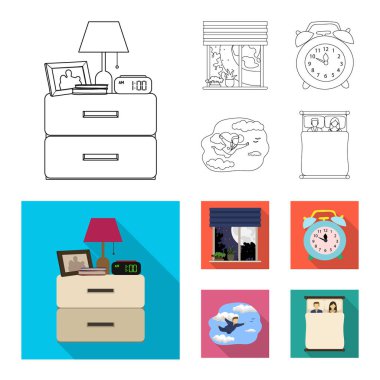 Rüyalar ve gece simge vektör Illustration. Rüyalar ve hisse senedi için yatak odası vektör simge kümesi.