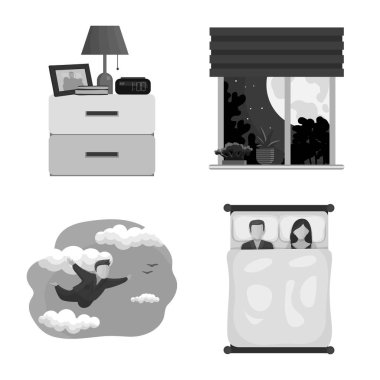 Rüyalar ve gece simge vektör Illustration. Rüyalar ve hisse senedi için yatak odası vektör simge kümesi.