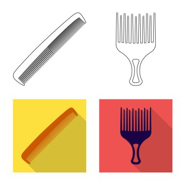 Fırça ve saç işareti yalıtılmış nesne. Fırça ve saç fırçası hisse senedi vektör çizim seti.