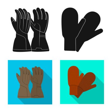 Bir eldiven ve kış işaret illüstrasyon vektör. Hisse senedi için eldiven ve ekipman vektör simge kümesi.