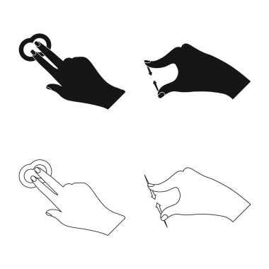 Dokunmatik ve el logosu yalıtılmış nesne. Dokunmatik ekran ve dokunmatik hisse senedi vektör çizim topluluğu.