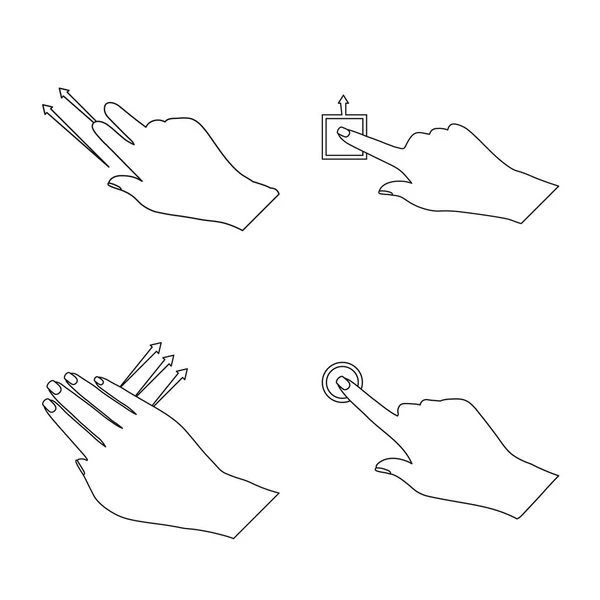 Objeto isolado de tela sensível ao toque e ícone de mão. Conjunto de tela sensível ao toque e símbolo de estoque de toque para web . — Vetor de Stock