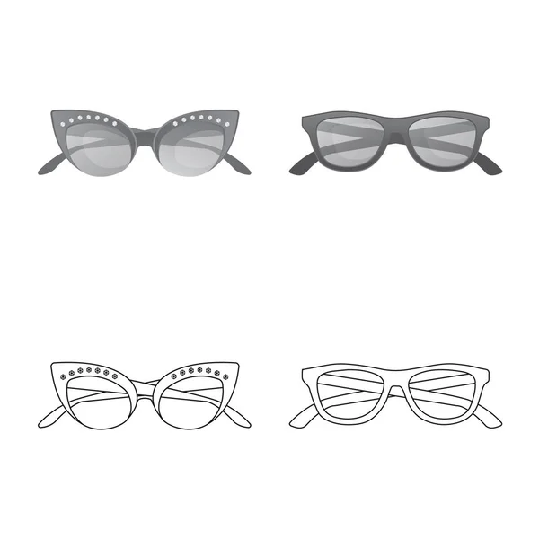 Gözlük ve güneş gözlüğü logosu yalıtılmış nesne. Gözlük ve hisse senedi için aksesuar vektör ikon koleksiyonu. — Stok Vektör