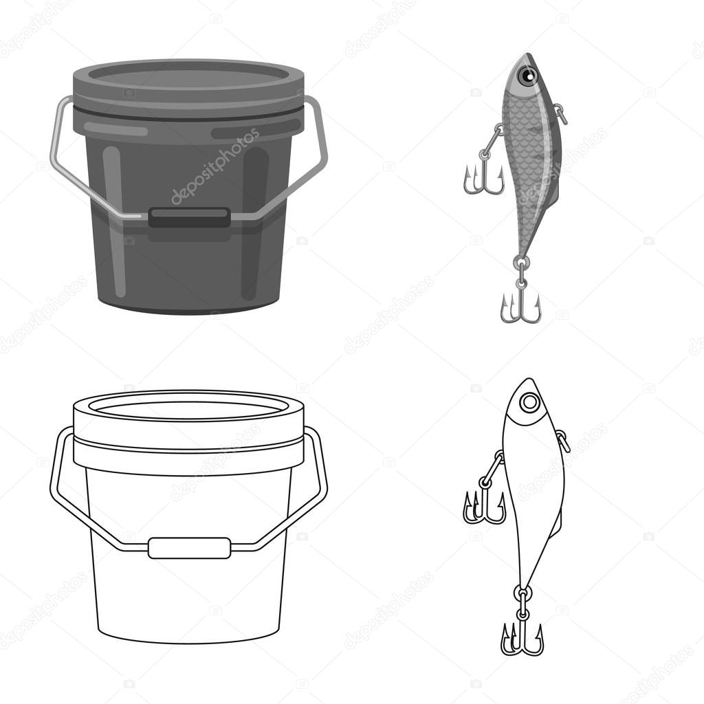Vector illustration of fish and fishing logo. Set of fish and equipment stock vector illustration.