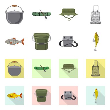 Balık ve balık tutma logo vektör tasarımı. Balık ve ekipman hisse senedi vektör çizim topluluğu.