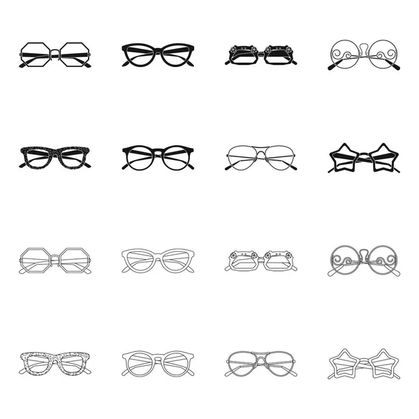 Vektorová ilustrace brýlí a ikony slunečních brýlí. Sada brýlí a příslušenství stock vektorové ilustrace. — Stockový vektor