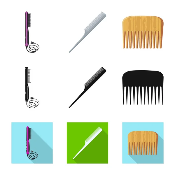 Ilustración vectorial del icono de cepillo y cabello. Conjunto de cepillo y cepillo vector icono para stock . — Vector de stock