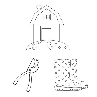 Çiftlik ve Tarım logosu yalıtılmış nesne. Çiftlik ve bitki hisse senedi vektör çizim seti.