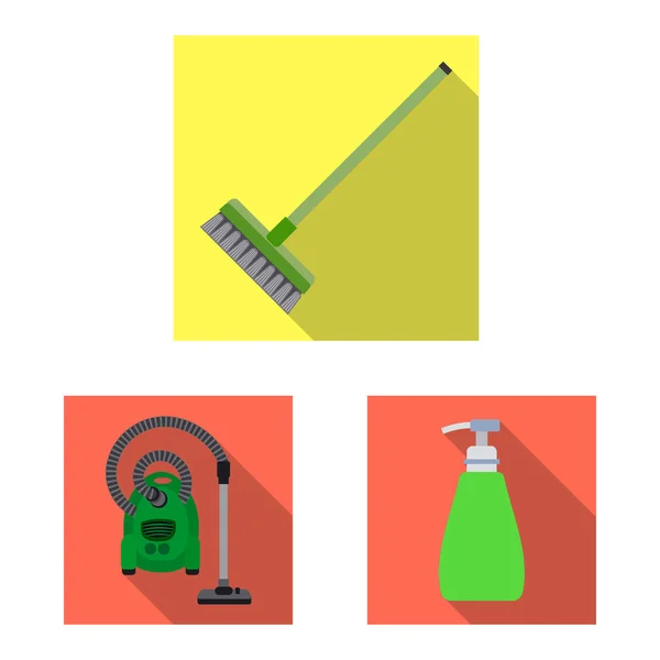 Geïsoleerde object van schoonmaak- en service-pictogram. Collectie van schoonmaak- en huishoudelijke voorraad vectorillustratie. — Stockvector