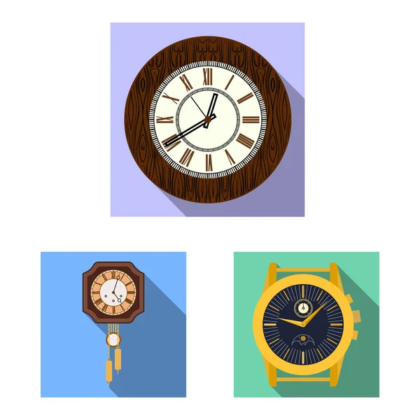 Izolovaný objekt hodiny a čas symbolu. Sada hodiny a kruh vektorové ikony pro stock. — Stockový vektor